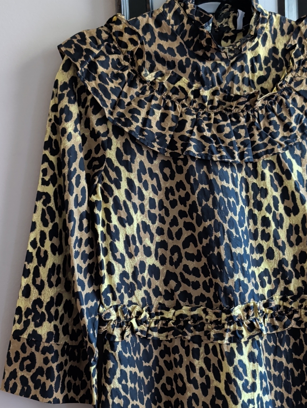 Ganni Leopard Print Ruffle Trim Mini Dress - Picture 5 of 13